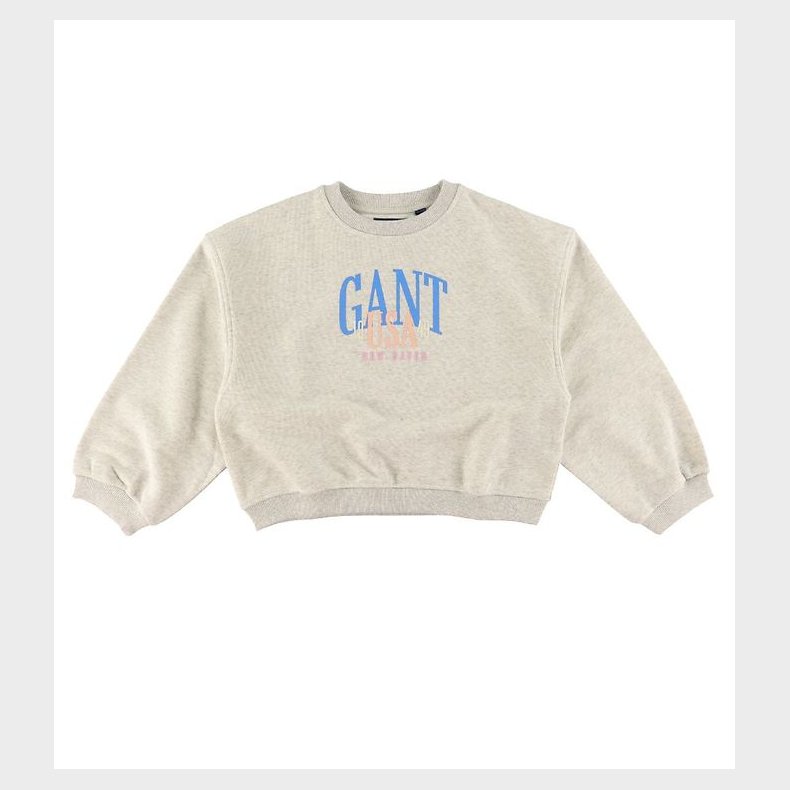 GANT Sweatshirt - C-Neck - Cropped - Rubber Grey Melange