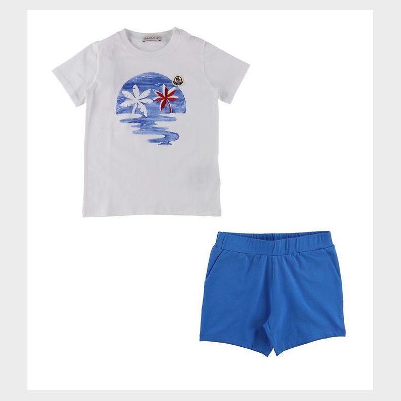 Moncler T-shirt/Shorts - Bl�/Hvid m. Print