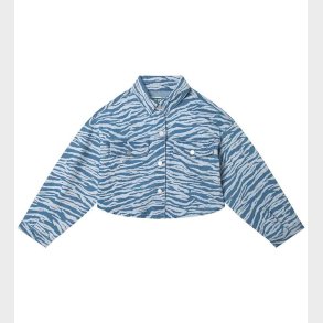 Kenzo Denimskjorte - Cropped - Lysebl m. Tigerstriber/Orange