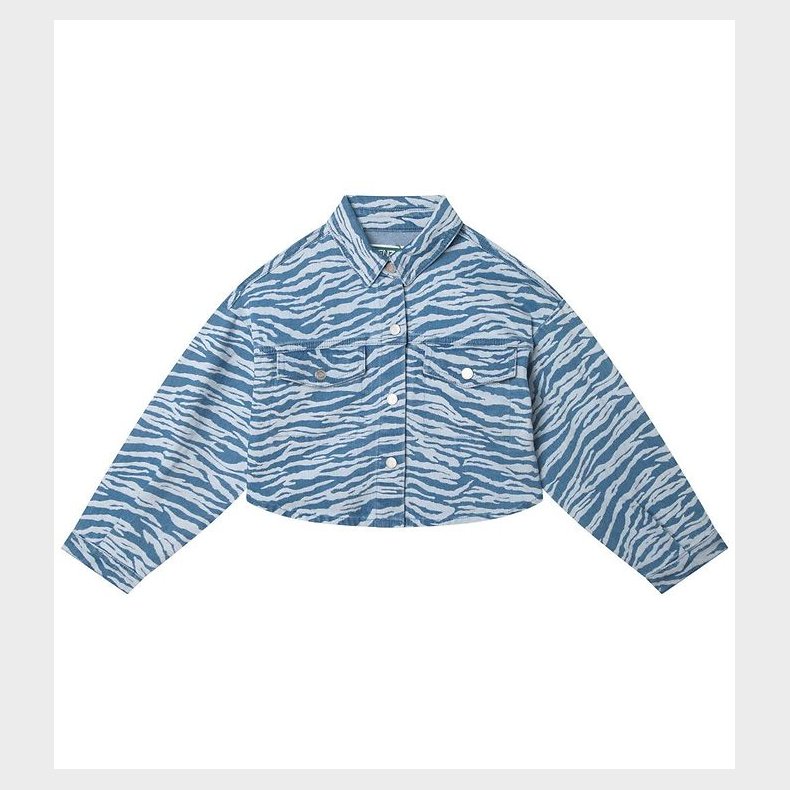 Kenzo Denimskjorte - Cropped - Lysebl m. Tigerstriber/Orange