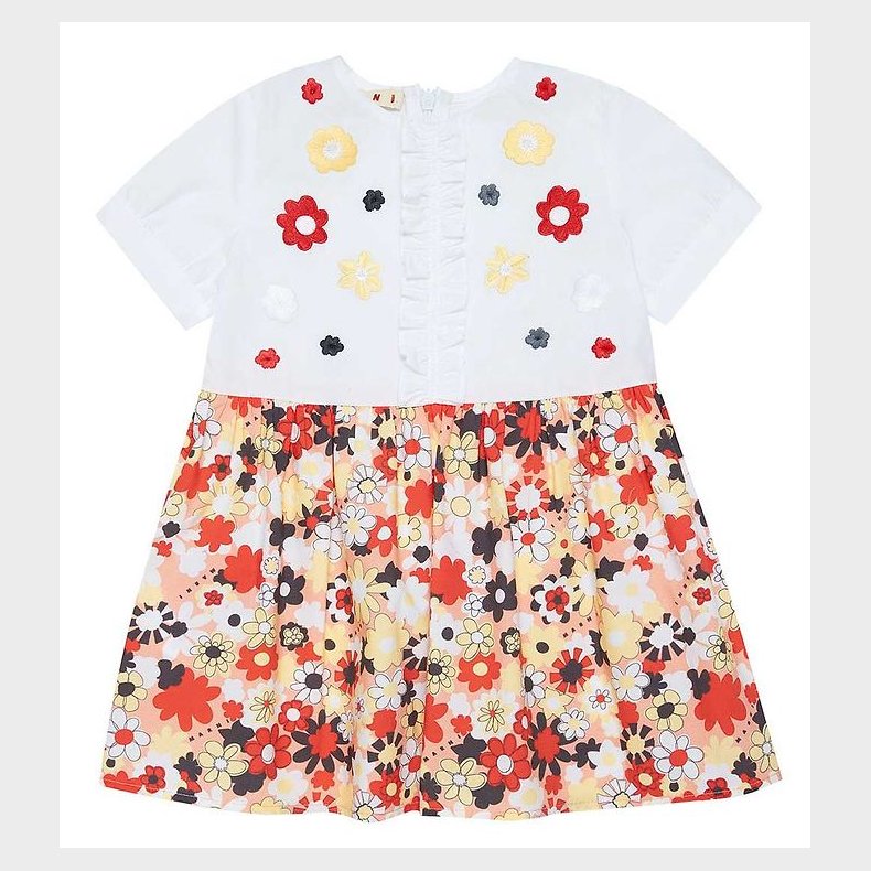 Marni Kjole - Hvid/Rosa m. Blomster