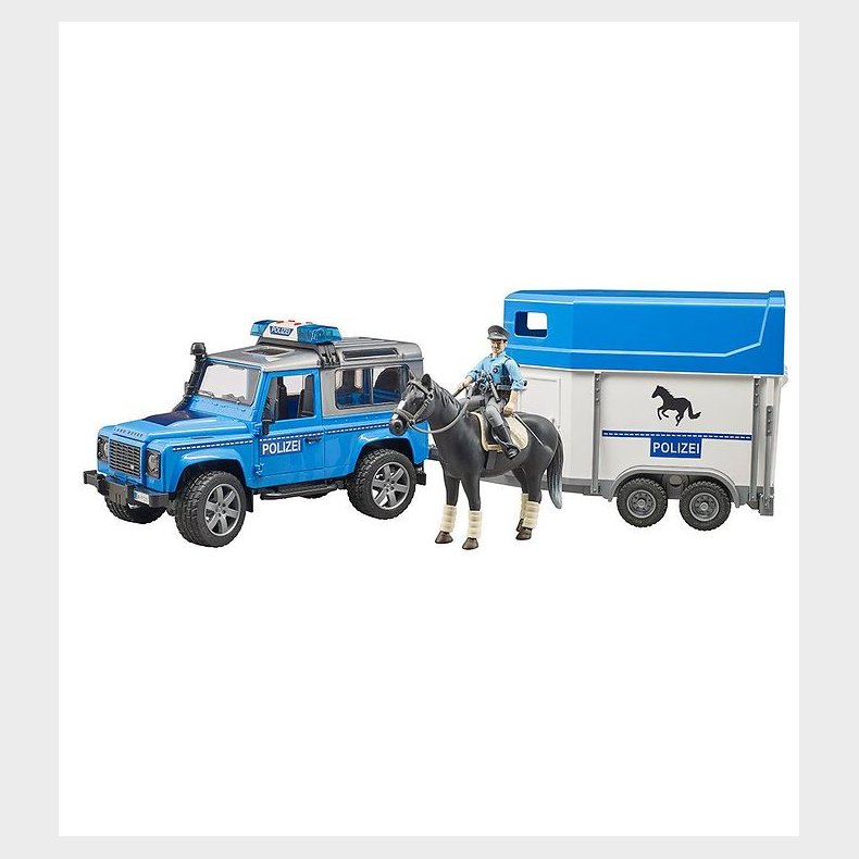 Bruder Bil - Land Rover Politibil m. Lys/Lyd og Hestetrailer - 0