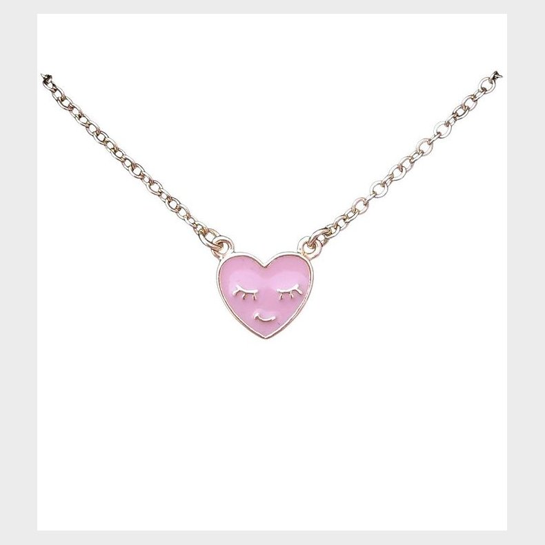 Rosajou Halskde - Guld m. Hjerte - Rosa