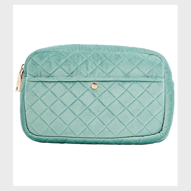 Fan Palm Toilettaske - Large - Quiltet Velour - Mint Green
