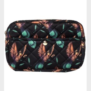 Fan Palm Toilettaske - Medium - Quiltet Velour - Black Hummingbi