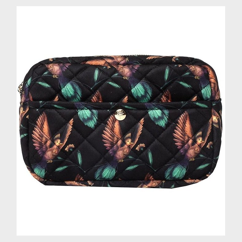 Fan Palm Toilettaske - Medium - Quiltet Velour - Black Hummingbi