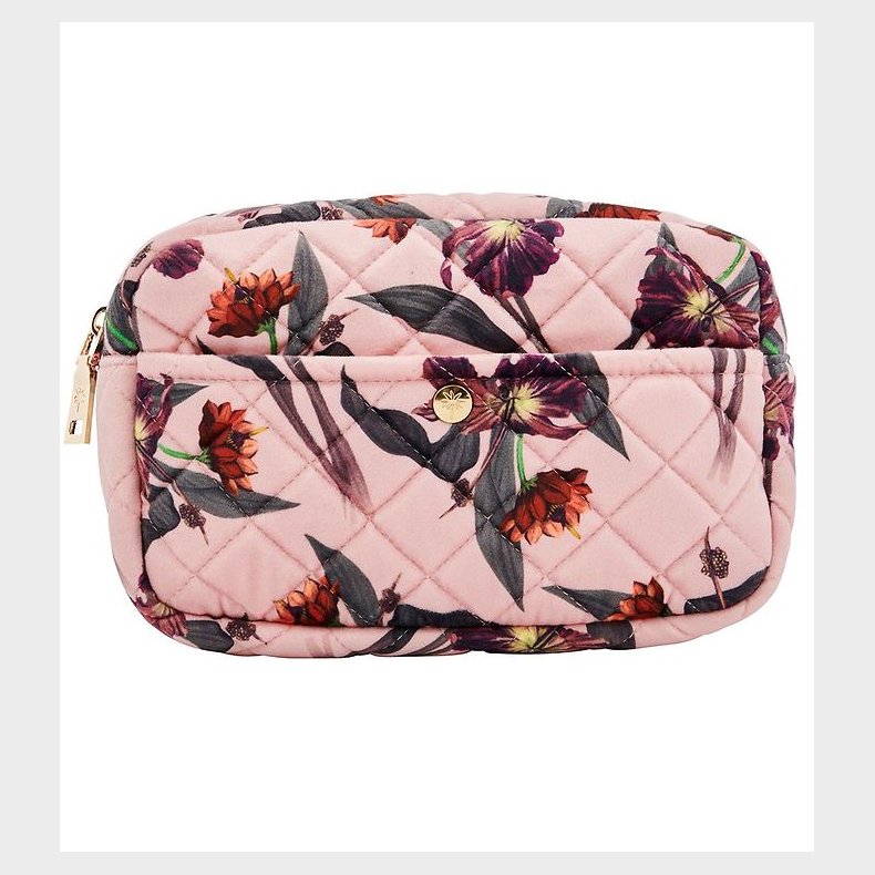 Fan Palm Toilettaske - Medium - Quiltet Velour - Rose Hibiscus