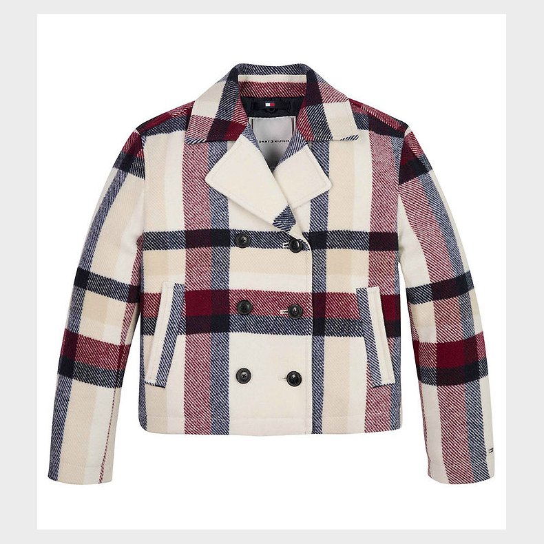 Tommy Hilfiger Jakke - Check Peacoat - Cremeternet med Navy/Rd