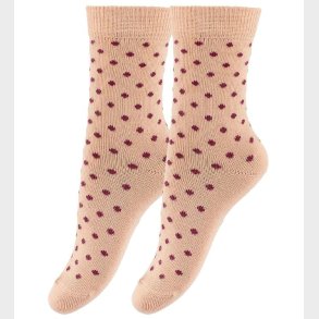 Fuzzies Str�mper - 2-Pak - Lys Fersken m. Bordeaux Prikker