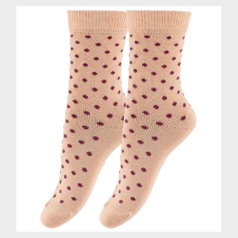 Fuzzies Str�mper - 2-Pak - Lys Fersken m. Bordeaux Prikker