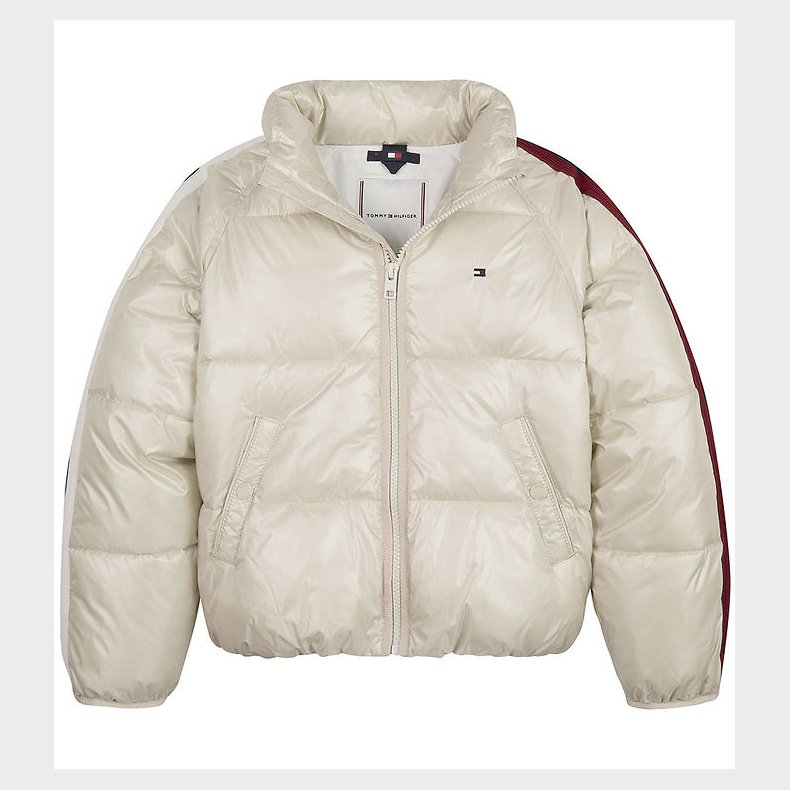 Tommy Hilfiger Dynejakke - Global Stripe Puffer - Classic Beige