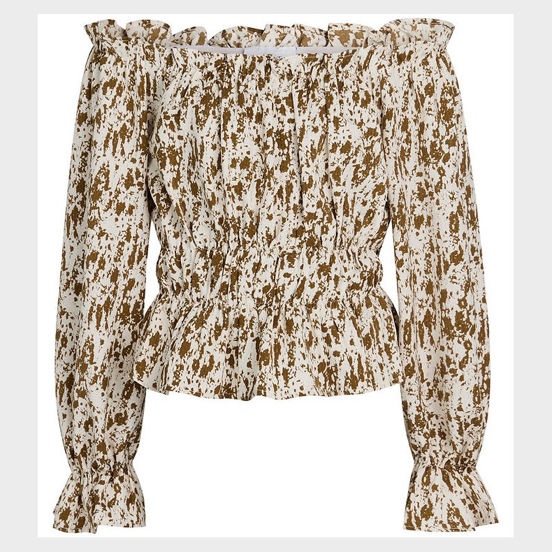 Grunt Bluse - Cropped - Ponte Off Shoulder - Creme/Lysebrun