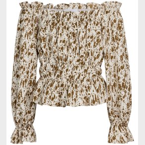 Grunt Bluse - Cropped - Ponte Off Shoulder - Creme/Lysebrun