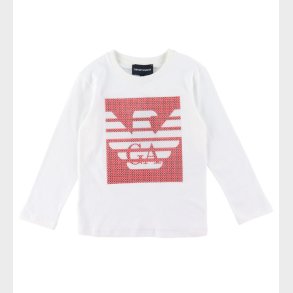 Emporio Armani Bluse - Hvid/Rd m. Pailletter