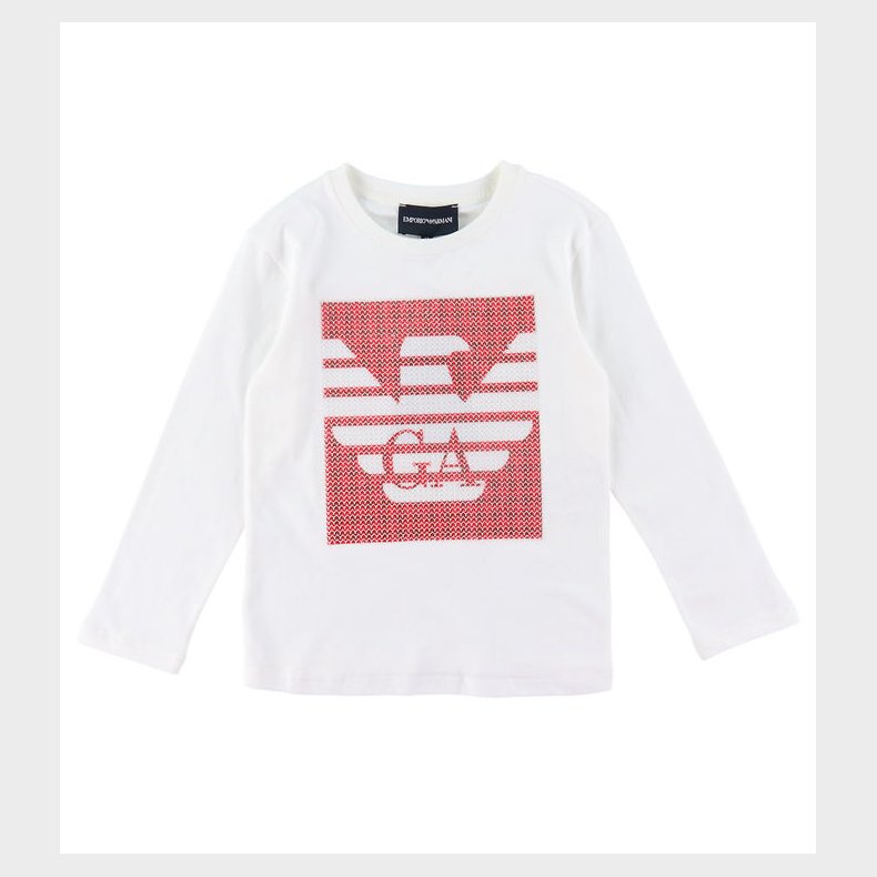 Emporio Armani Bluse - Hvid/Rd m. Pailletter