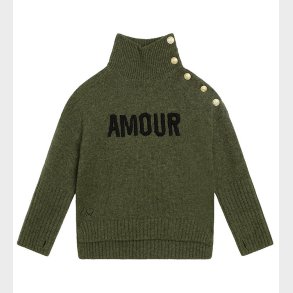 Zadig & Voltaire Bluse - Uld - Grnmeleret m. Tekst/Knapper