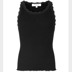 Rosemunde Top - Silke/Bomuld - Rib - Sort m. Blonder