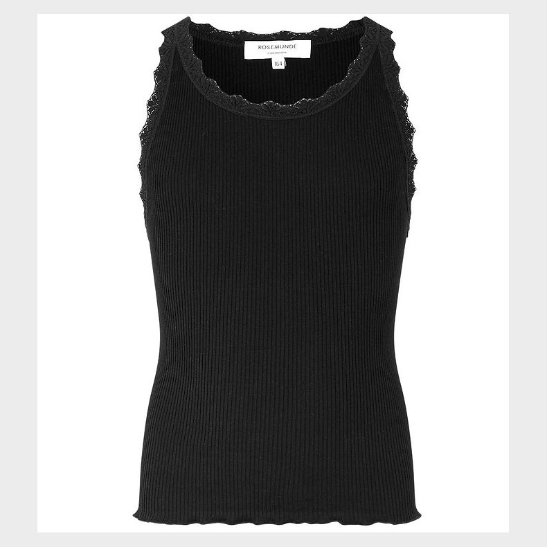 Rosemunde Top - Silke/Bomuld - Rib - Sort m. Blonder
