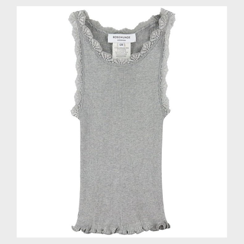 Rosemunde Top - Silke/Bomuld - Rib - Light Grey Melange m. Blond