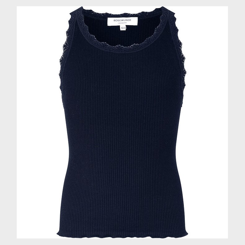 Rosemunde Top - Silke/Bomuld - Rib - Navy m. Blonder