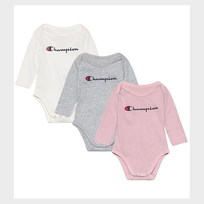 Champion Body l/ - 3-Pak - Dusty Rose/Gr Melange/Hvid