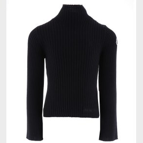 Moncler Bluse m. Rullekrave - Akryl/Uld - Rib - Sort