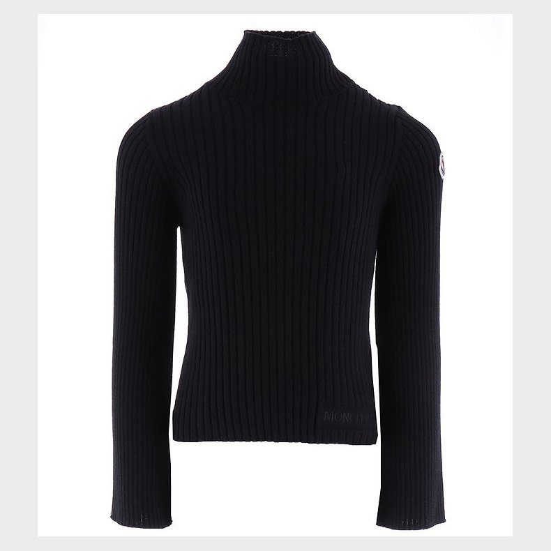 Moncler Bluse m. Rullekrave - Akryl/Uld - Rib - Sort