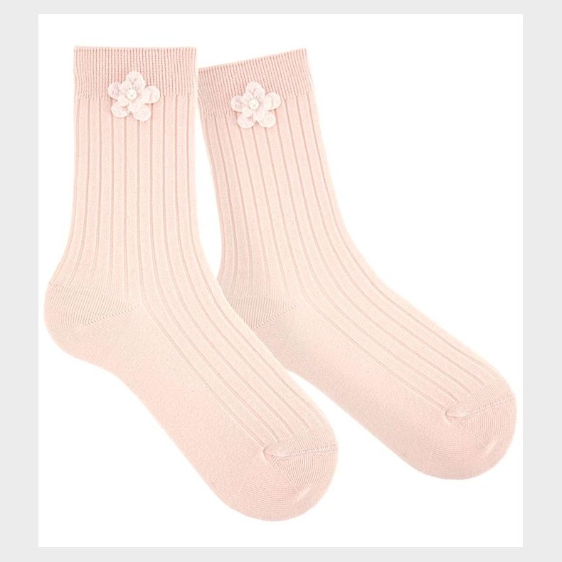 Condor Strmper m. Blomst - Rib - Pudderrosa