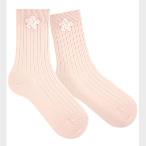 Condor Strmper m. Blomst - Rib - Pudderrosa