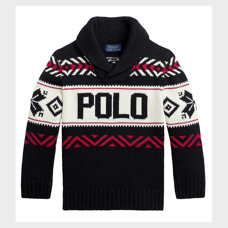 Polo Ralph Lauren Bluse - Strik - Holiday - Sort/Hvid m. Rd