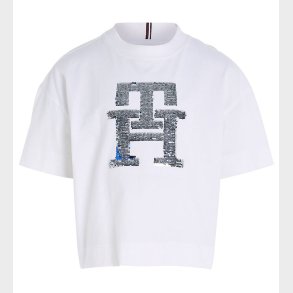 Tommy Hilfiger T-shirt - Monogram Sequins - White m. Palietter