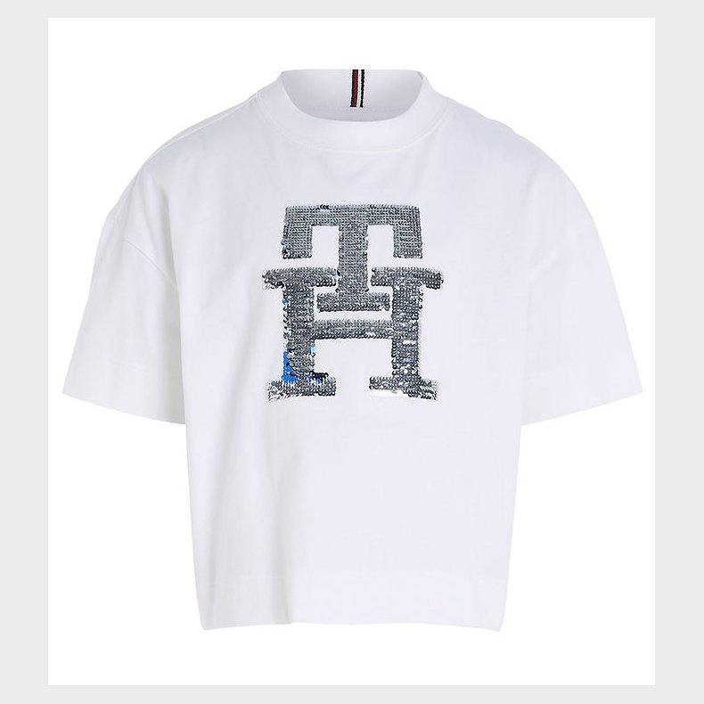 Tommy Hilfiger T-shirt - Monogram Sequins - White m. Palietter
