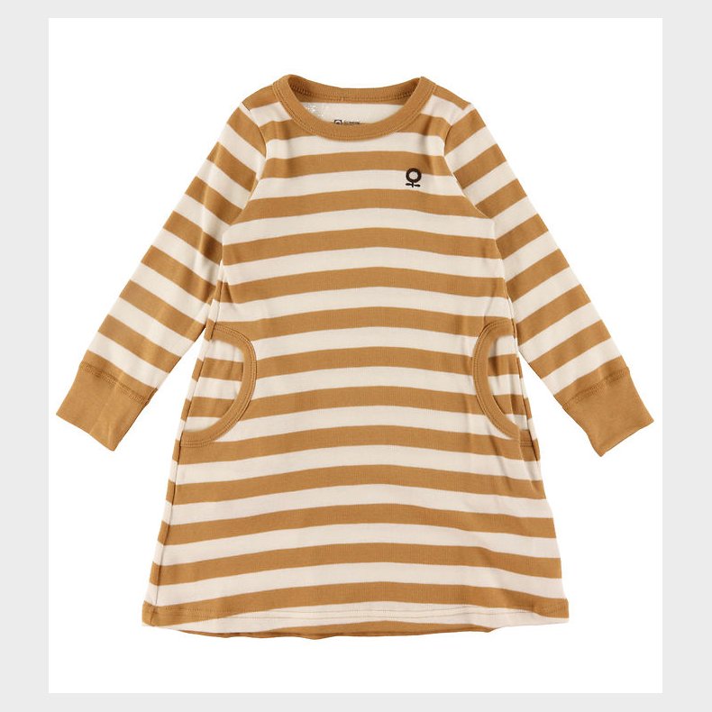 Katvig Kjole - Karamel/Hvid Stribet