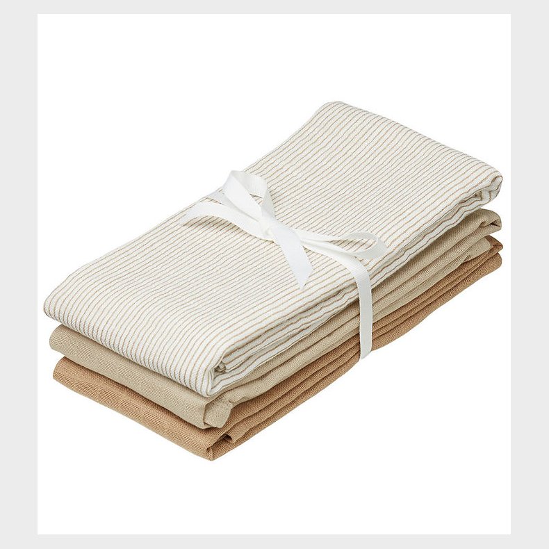 Cam Cam Stofbleer - 70x70 cm - 3-pak - Classic Stripes Camel/Lat