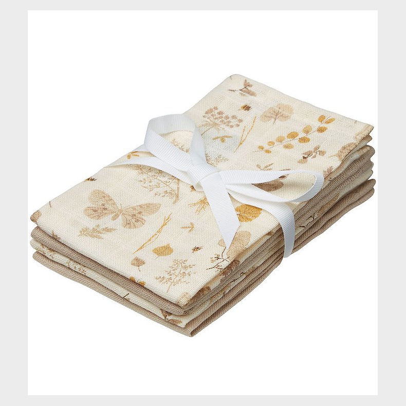 Cam Cam Vaskeklude - 4-pak - Latte/Beige m. Blade/Sommerfugle