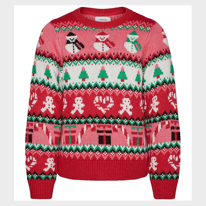 Vero Moda Girl Bluse - Strik - VmXmasMix - Chinese Red/W. Hot Pi