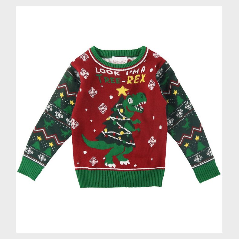 Jule-Sweaters Bluse m. Lys - The Tree-REX Sweater - Rd/Grn