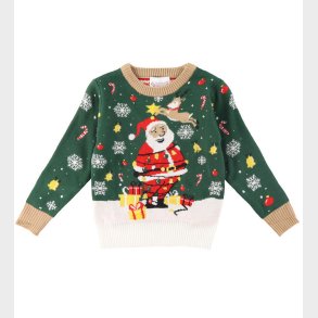 Jule-Sweaters Bluse m. Lys - Santa Christmas Star - Mrkegrn
