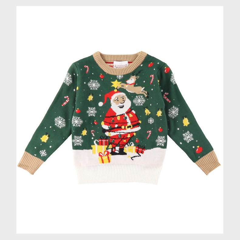 Jule-Sweaters Bluse m. Lys - Santa Christmas Star - Mrkegrn