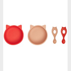 Liewood Spisest - Silikone - 4 Dele - Evan - Cat Apple Red/Tusc