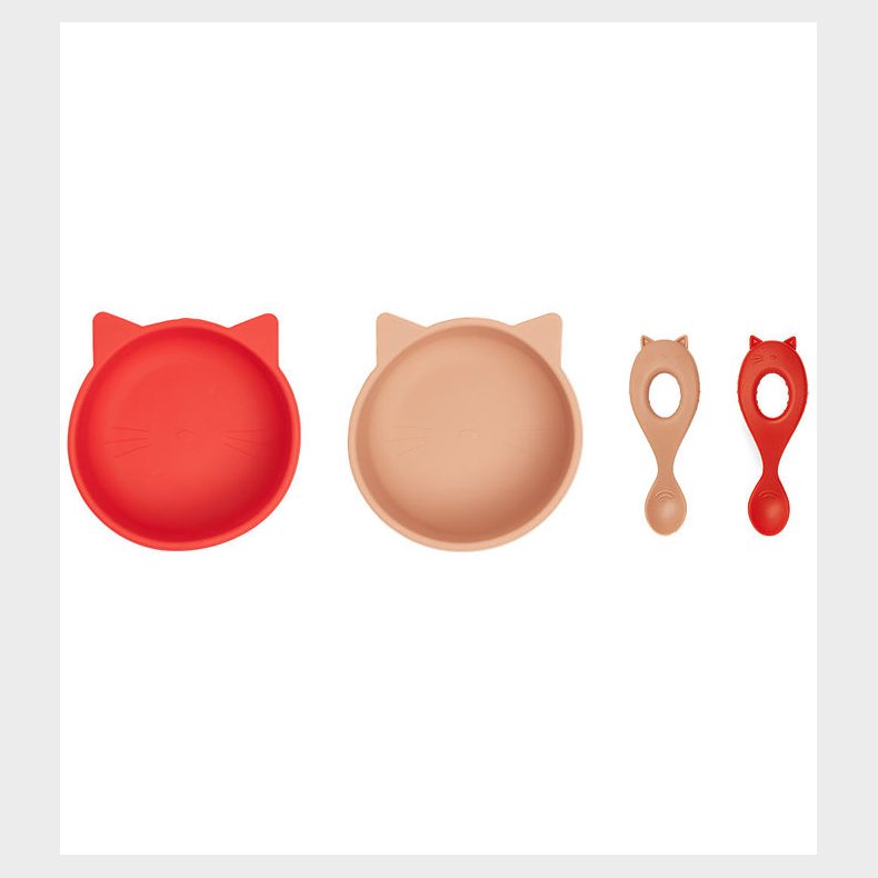 Liewood Spisest - Silikone - 4 Dele - Evan - Cat Apple Red/Tusc