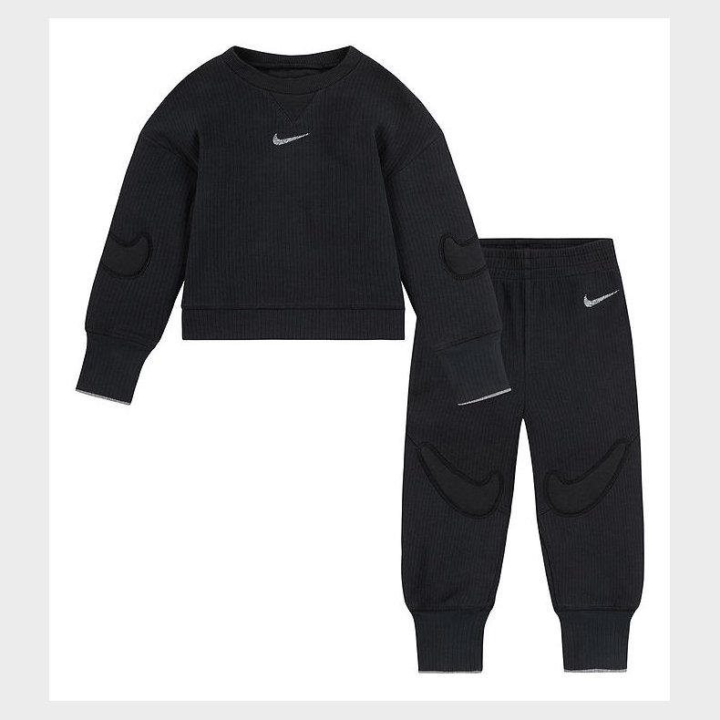 Nike Bluse/Bukser - Rib - Sort m. Logoer