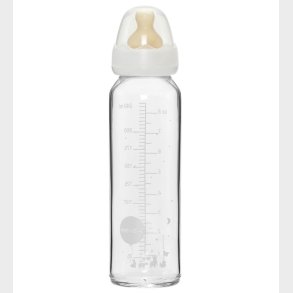 Hevea Sutteflaske - 240 ml - Glas/Naturgummi - Hvid