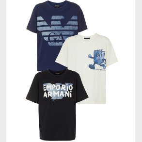 Emporio Armani T-shirts - 3-pak - Bl�/Hvid/Navy m. print