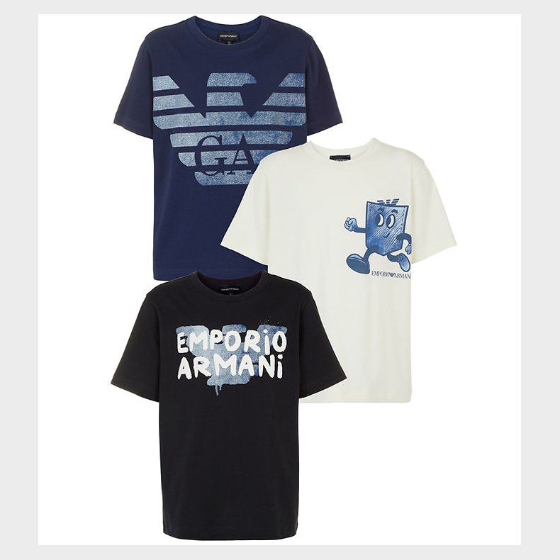 Emporio Armani T-shirts - 3-pak - Bl�/Hvid/Navy m. print