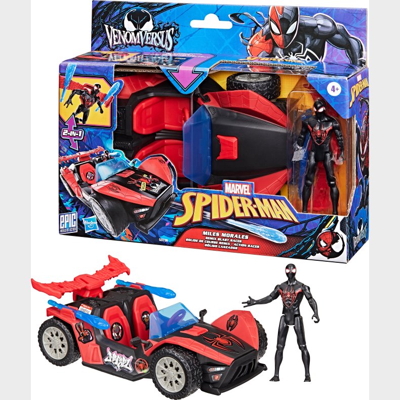Marvel Spider-Man Epic World of Actionfigur med Bil - Miles Morales Remix Blast-Racer