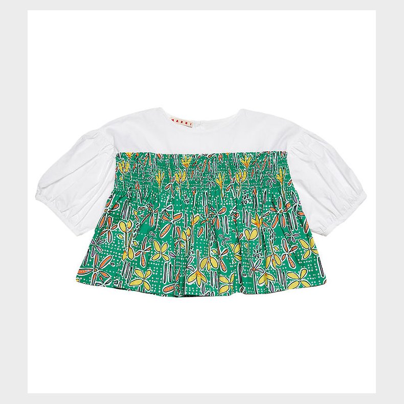 Marni Skjortebluse - Hvid/Grn m. Blomster