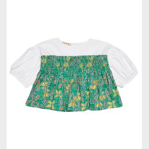 Marni Skjortebluse - Hvid/Grn m. Blomster