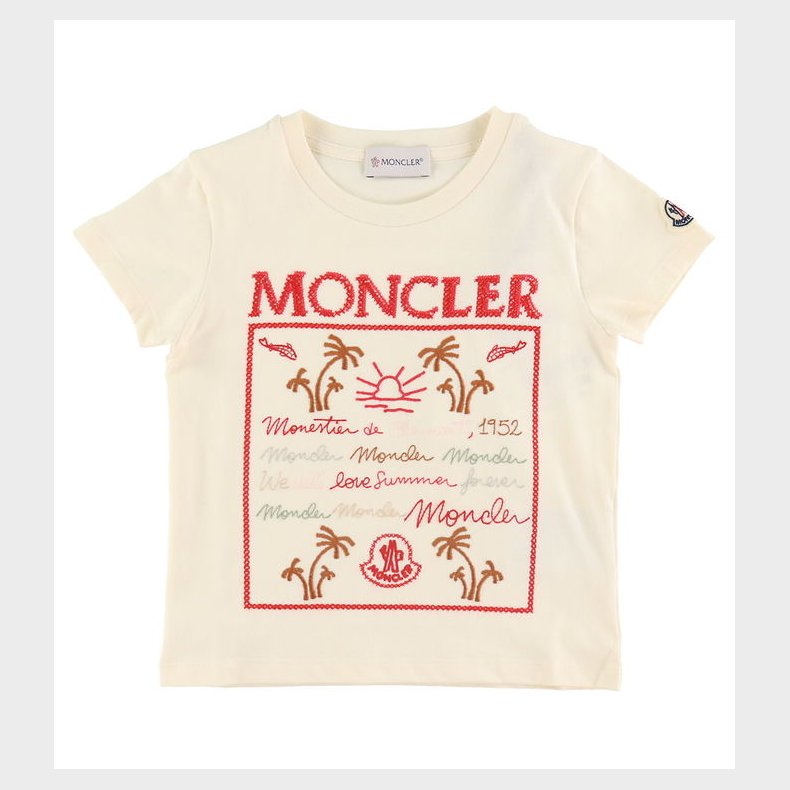 Moncler T-shirt - Cream/Rd m. Broderi