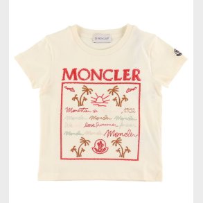 Moncler T-shirt - Cream/R�d m. Broderi